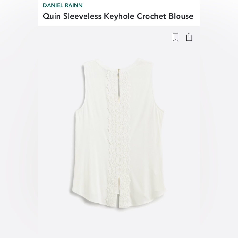 Daniel Rainn Quin Sleeveless Keyhole Crochet Blouse | Medium | White - Picture 10 of 11
